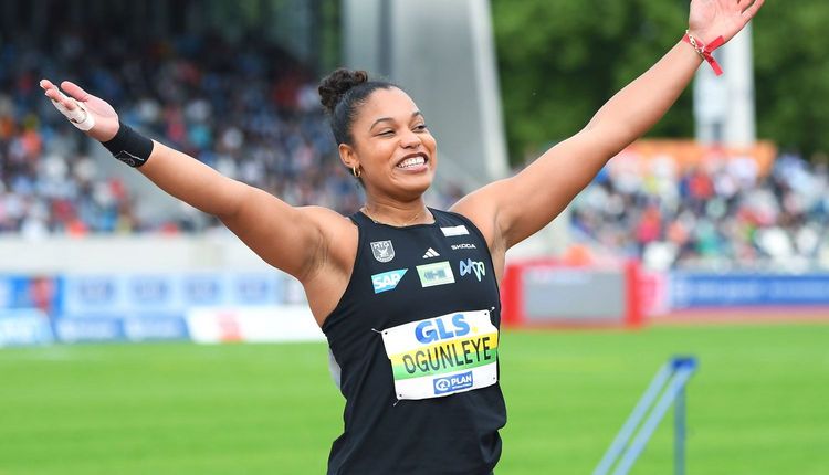 Yemisi Ogunleye (MTG Mannheim) bei den Deutschen Meisterschaften in Dresden.