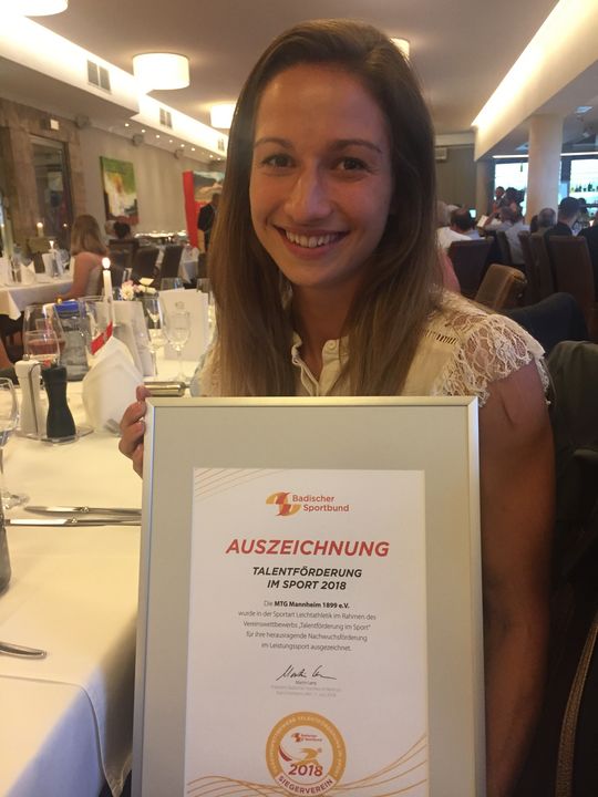 MTG Mannheim erhält Auszeichnung für Talentförderung im Sport