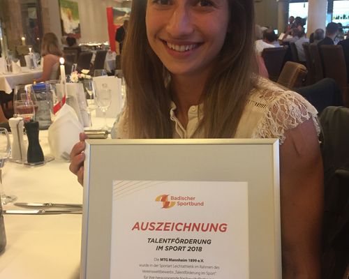 MTG Mannheim erhält Auszeichnung für Talentförderung im Sport