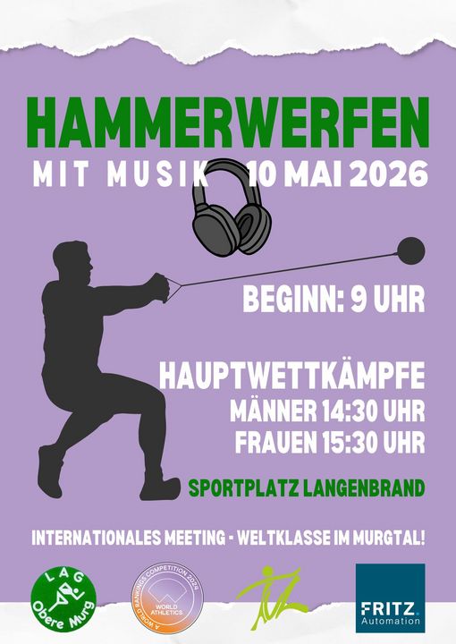 Cup-Rekorde und Stadionrekord in Gefahr beim Hammerwerfen mit Musik in Langenbrand am Sonntag, 10. Mai