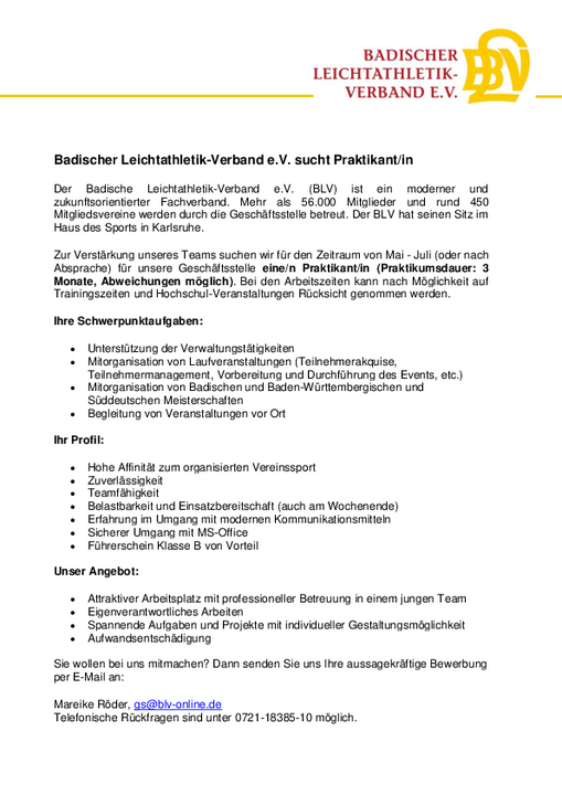 Jetzt bewerben: Praktikum beim BLV
